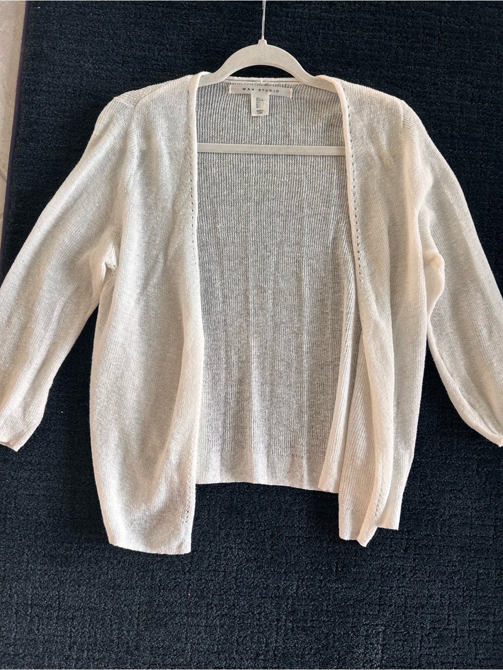 Max Studio White Open-Front Lightweight Cardigan L Boho Summer Holiday Casual